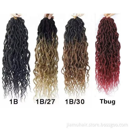 Wholesale goddess locs crochet synthetic braiding hair curly ends ombre faux locs hair braids crochet locs hair extensions